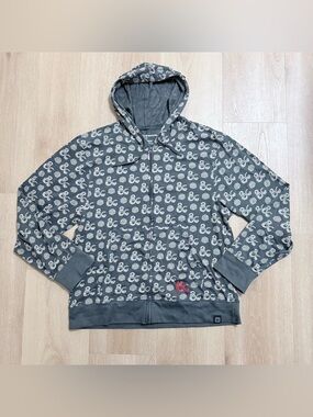 Dungeons Dragons Lootwear Hoodie Mens XL Gray Full Zip All Over Graphic Print